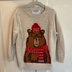 Old Navy 3T Beige Sweater with Bear and Red Accents